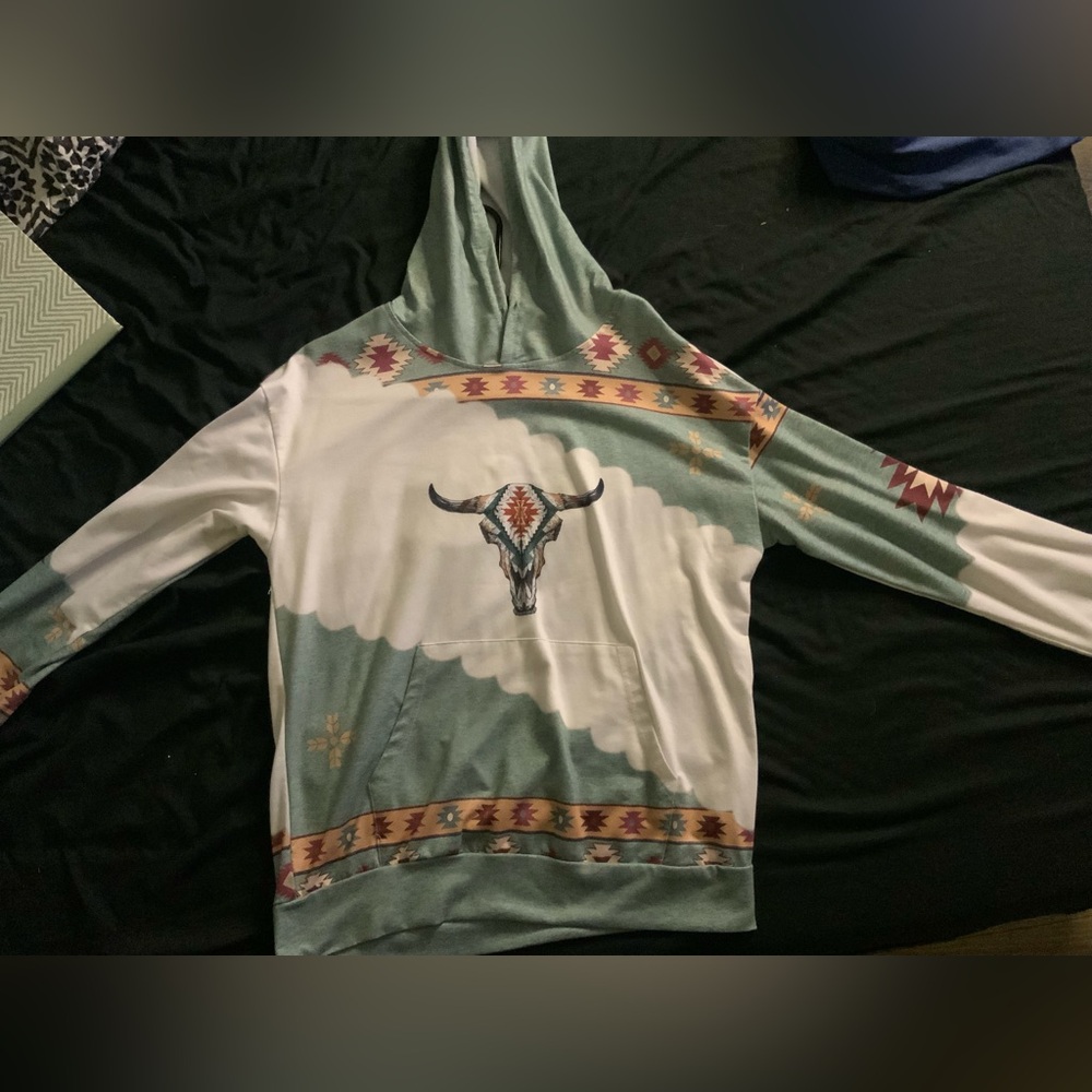 Light weight Southwestern Hoodie with Bull Skull Design